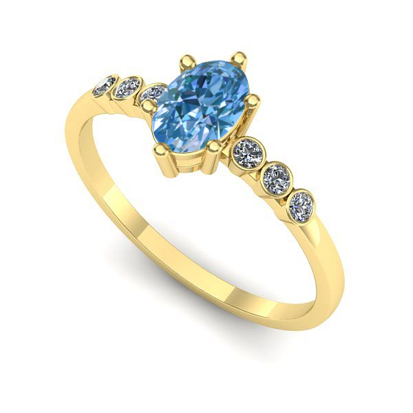 Inel din aur galben cu diamant de laborator albastru
