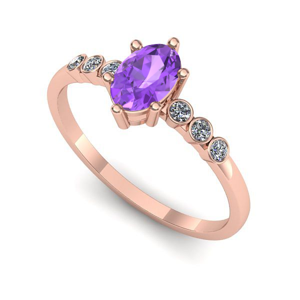 Inel logodna din aur roz cu ametist