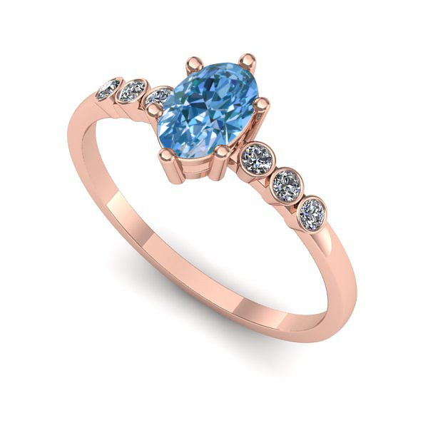 Inel de logodna din aur roz cu diamant de laborator albastru