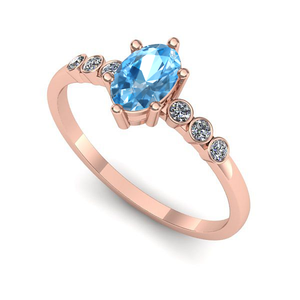 Inel logodna din aur roz cu topaz blue