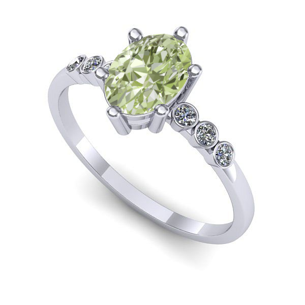Inel din aur alb cu diamant de laborator verde