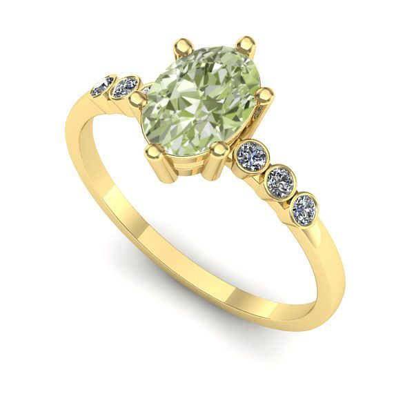Inel de logodna din aur galben cu diamant de laborator verde