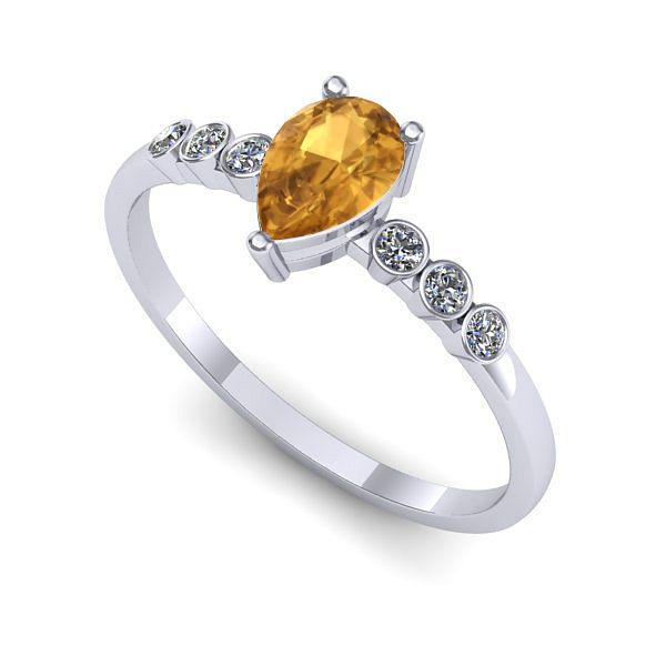 Inel logodna din aur alb cu citrin