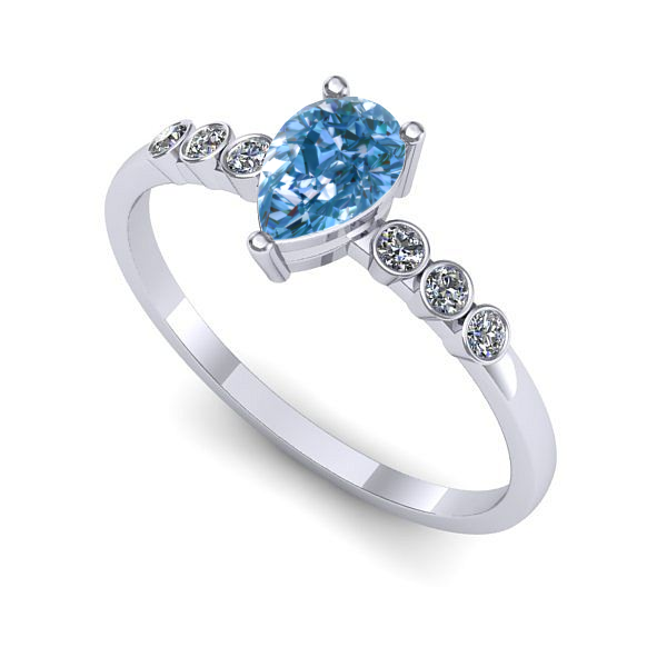 Inel din aur alb cu diamant de laborator albastru