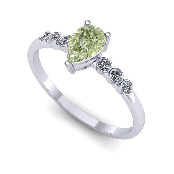 Inel din aur alb cu diamant de laborator verde