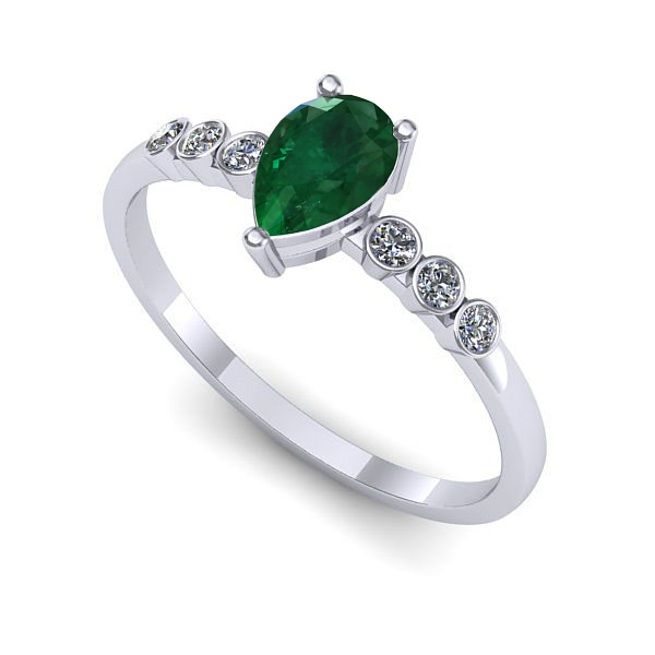 Inel logodna din aur alb cu smarald