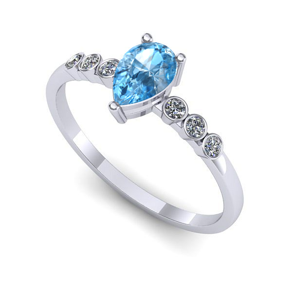 Inel logodna din aur alb cu topaz blue