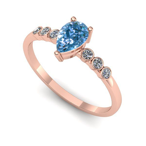 Inel logodna din aur roz cu diamant de laborator albastru