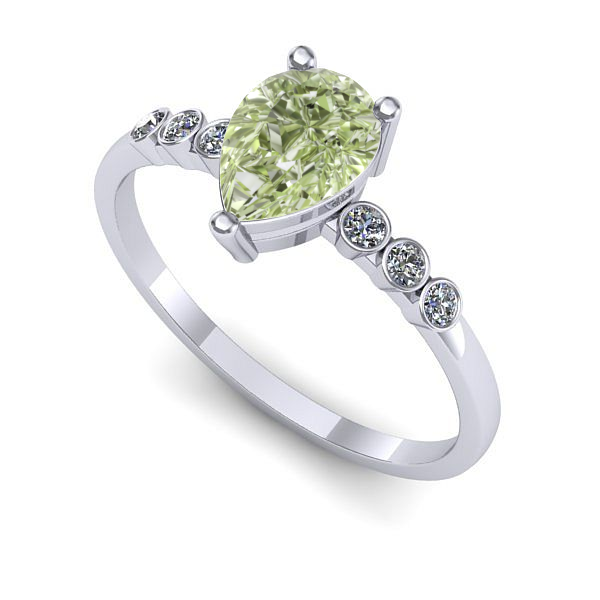 Inel de logodna din aur alb cu diamant de laborator verde