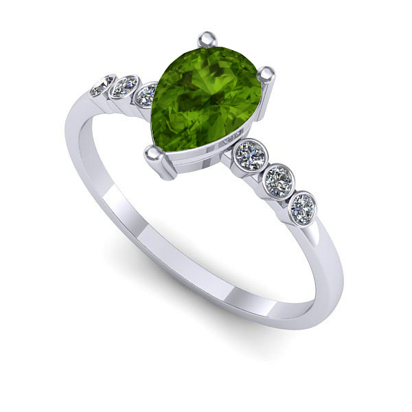 Inel logodna din aur alb cu peridot
