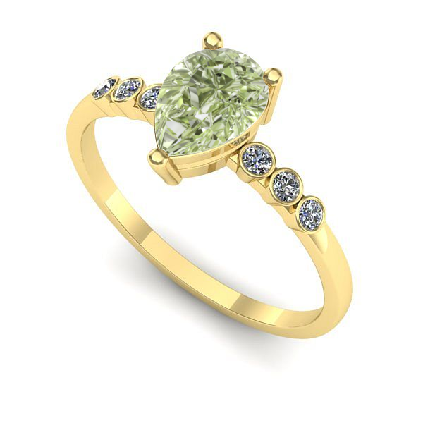 Inel logodna din aur galben cu diamant de laborator verde