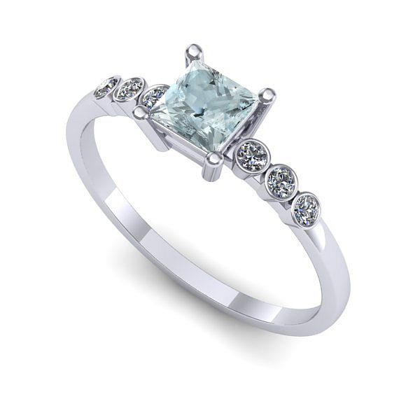 Inel logodna din aur alb cu aquamarin