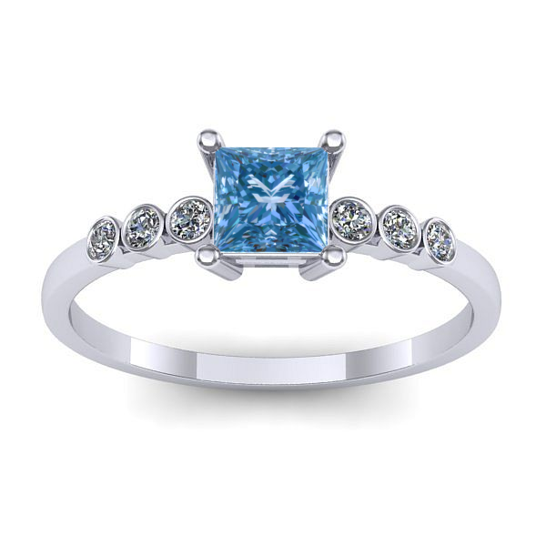 Inel logodna cu diamant de laborator albastru patrat