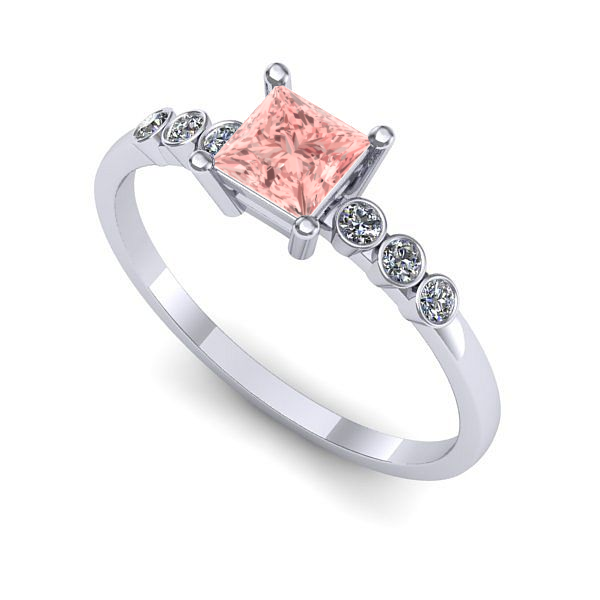 Inel din aur alb cu diamant de laborator roz