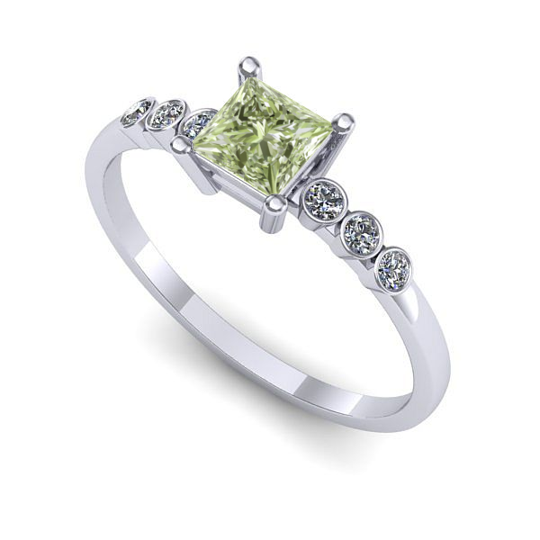 Inel din aur alb cu diamant de laborator verde