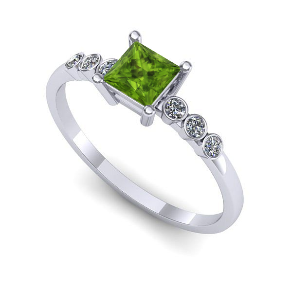 Inel de logodna din aur alb cu peridot