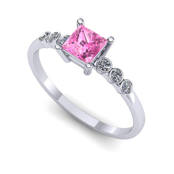 Inel de logodna din aur alb cu safir roz