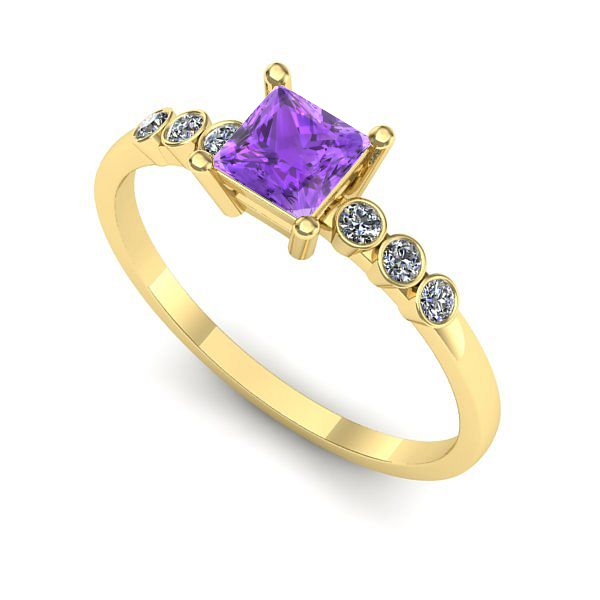 Inel logodna din aur galben cu ametist