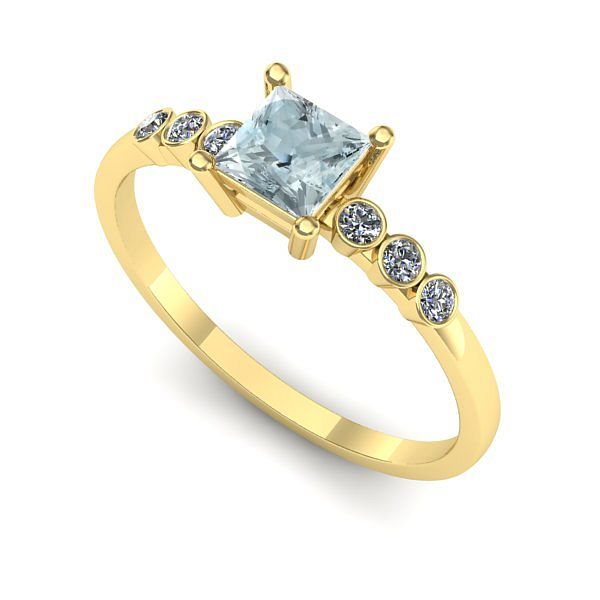 Inel de logodna din aur galben cu aquamarin