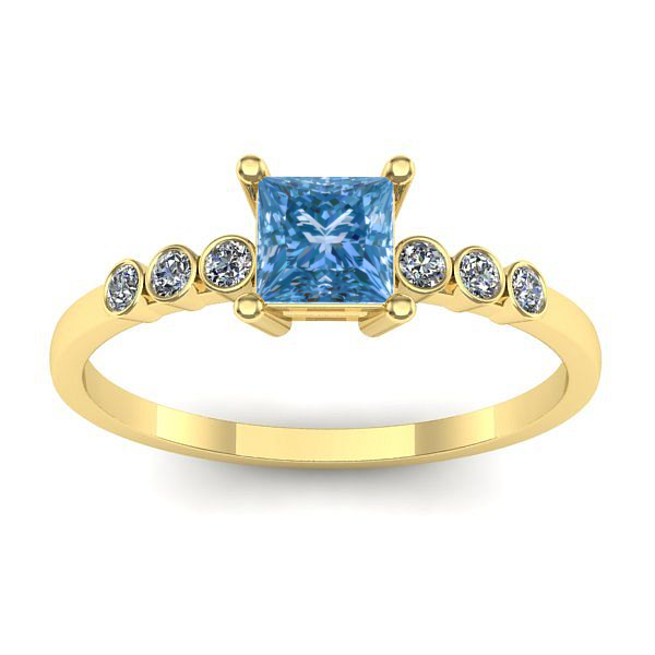 Inel cu diamant de laborator albastru patrat