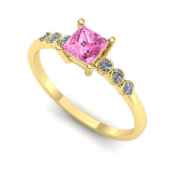 Inel logodna din aur galben cu safir roz