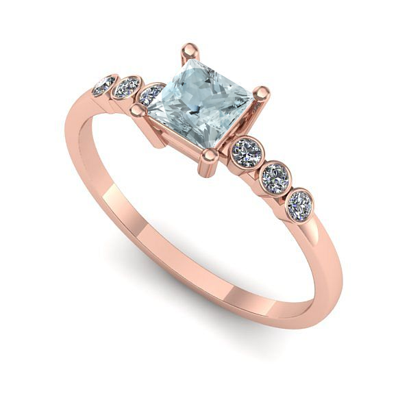 Inel de logodna din aur roz cu aquamarin