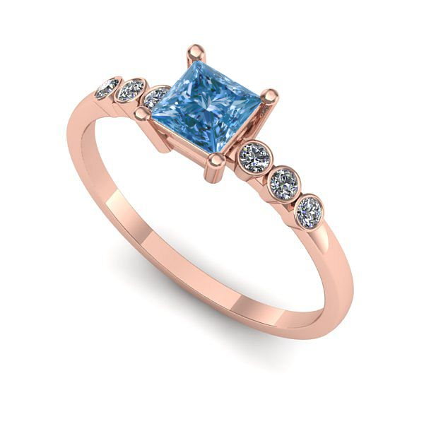 Inel de logodna din aur roz cu diamant de laborator albastru