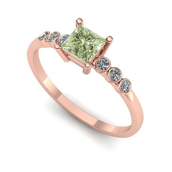 Inel logodna din aur roz cu diamant de laborator verde