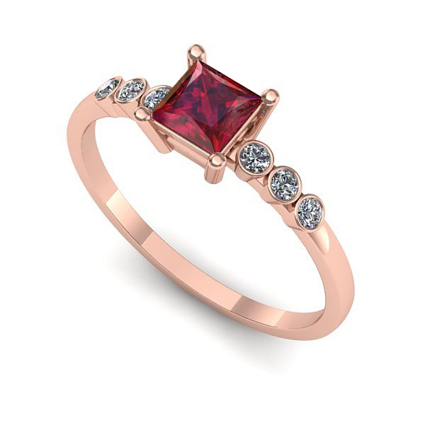 Inel de logodna din aur roz cu rubin