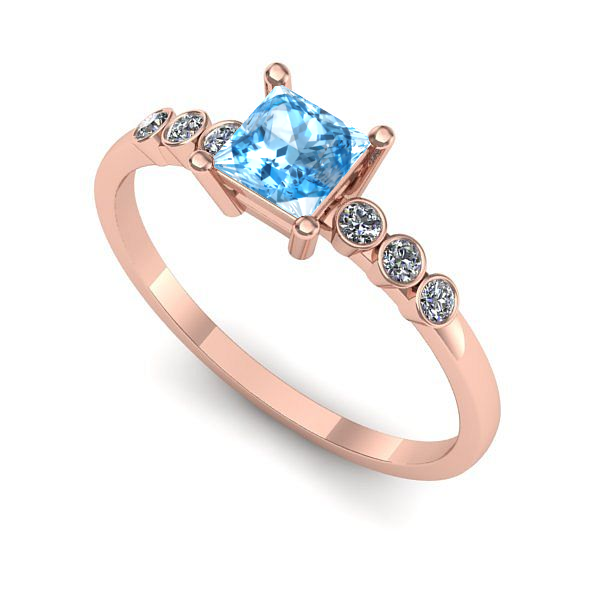 Inel logodna din aur roz cu topaz blue