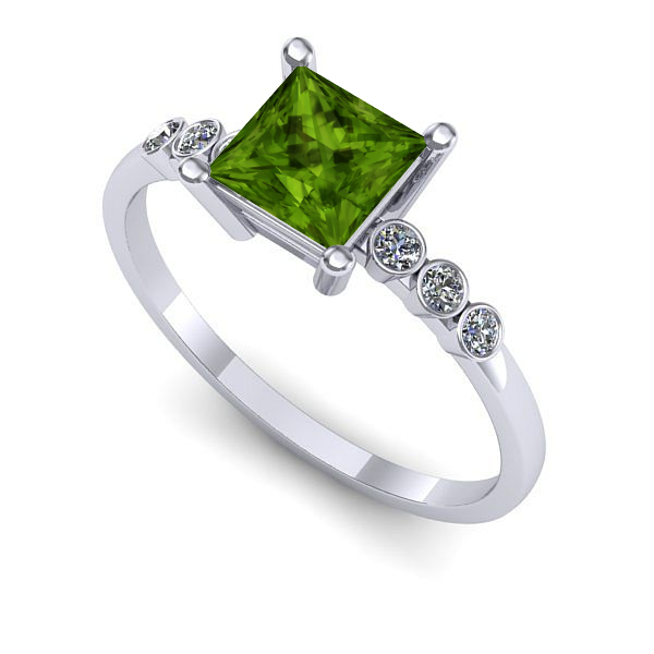Inel logodna din aur alb cu peridot