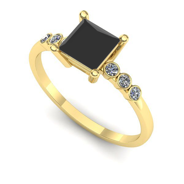 Inel de logodna din aur galben cu diamant negru