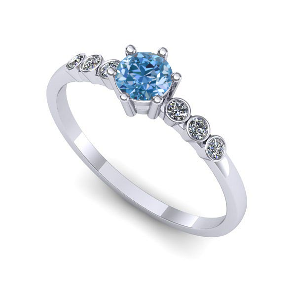 Inel logodna din aur alb cu diamant de laborator albastru