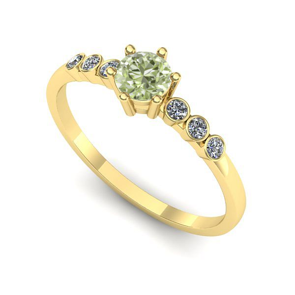 Inel de logodna din aur galben cu diamant de laborator verde