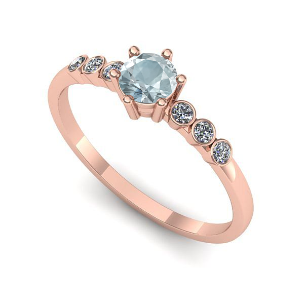 Inel logodna din aur roz cu aquamarin