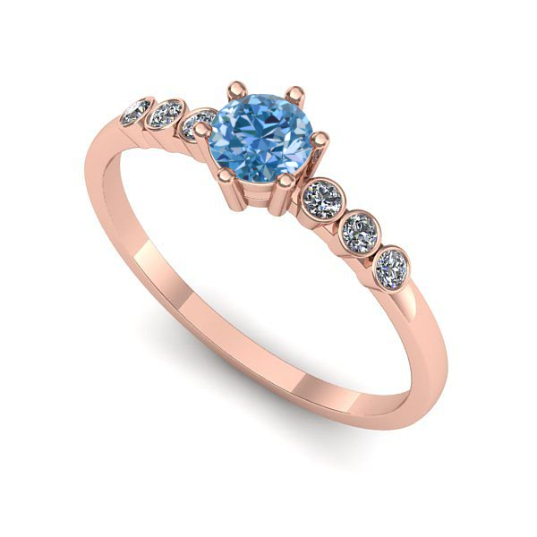 Inel logodna din aur roz cu diamant de laborator albastru