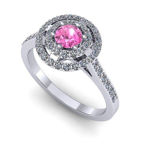 Inel logodna din aur alb cu safir roz