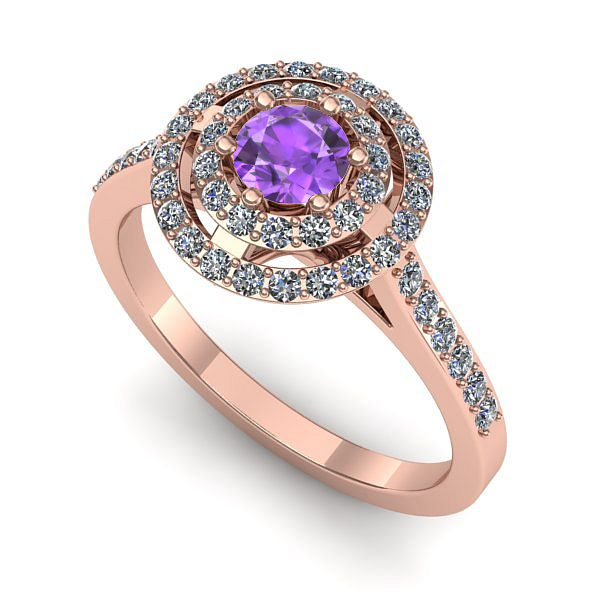Inel de logodna din aur roz cu ametist