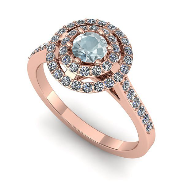 Inel de logodna din aur roz cu aquamarin