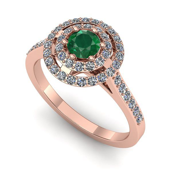 Inel din aur roz cu smarald