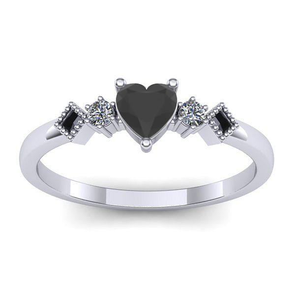 Inel logodna cu diamant negru inima