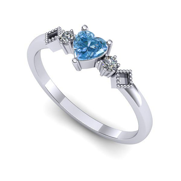 Inel de logodna din aur alb cu diamant de laborator albastru