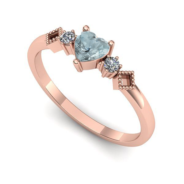 Inel logodna din aur roz cu aquamarin