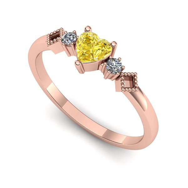 Inel de logodna din aur roz cu safir galben