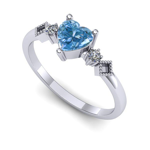 Inel de logodna din aur alb cu diamant de laborator albastru