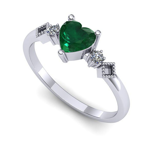 Inel logodna din aur alb cu smarald