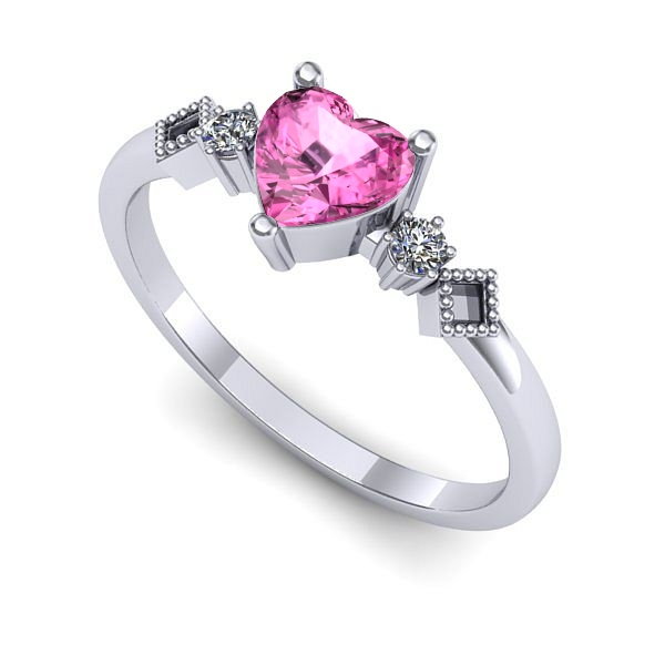 Inel logodna din aur alb cu safir roz