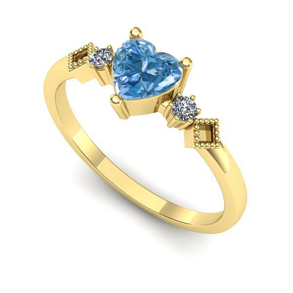 Inel de logodna din aur galben cu diamant de laborator albastru