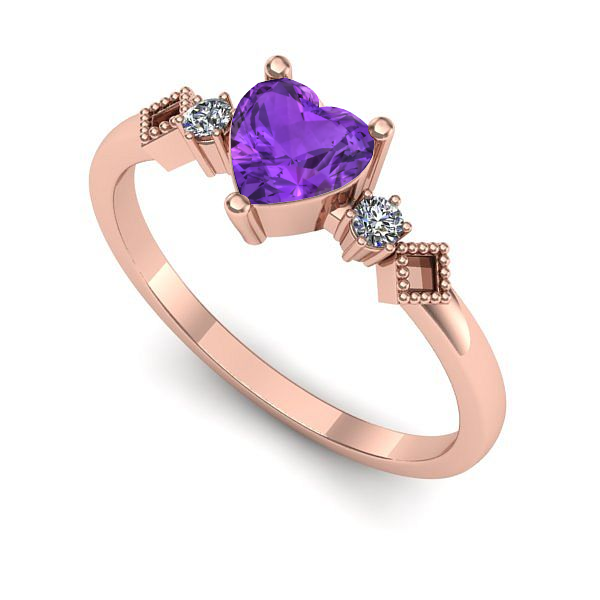 Inel logodna din aur roz cu ametist