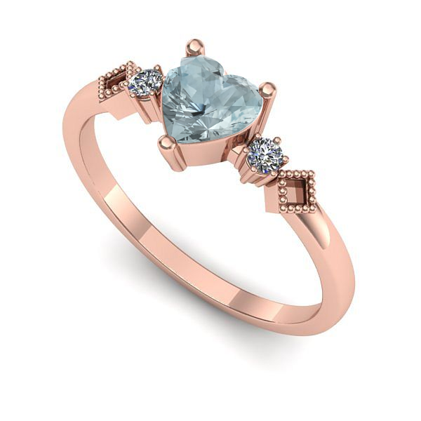 Inel logodna din aur roz cu aquamarin